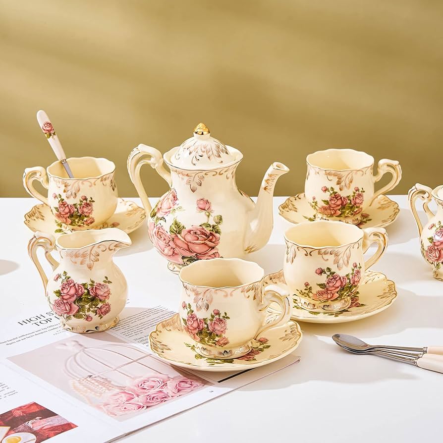 Amazon.com | CHILDIKE Tea Cups and Saucers Set of 4, 8 Oz